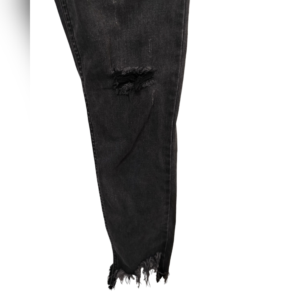 2277) Free People Black Shark Bite Distressed Raw Hem Skinny Jean Size 25 - Picture 3 of 9